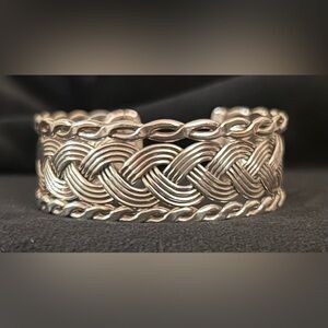 Vintage Mexico 925 Stamped Sterling Silver Braided Adjustable Cuff Bracelet